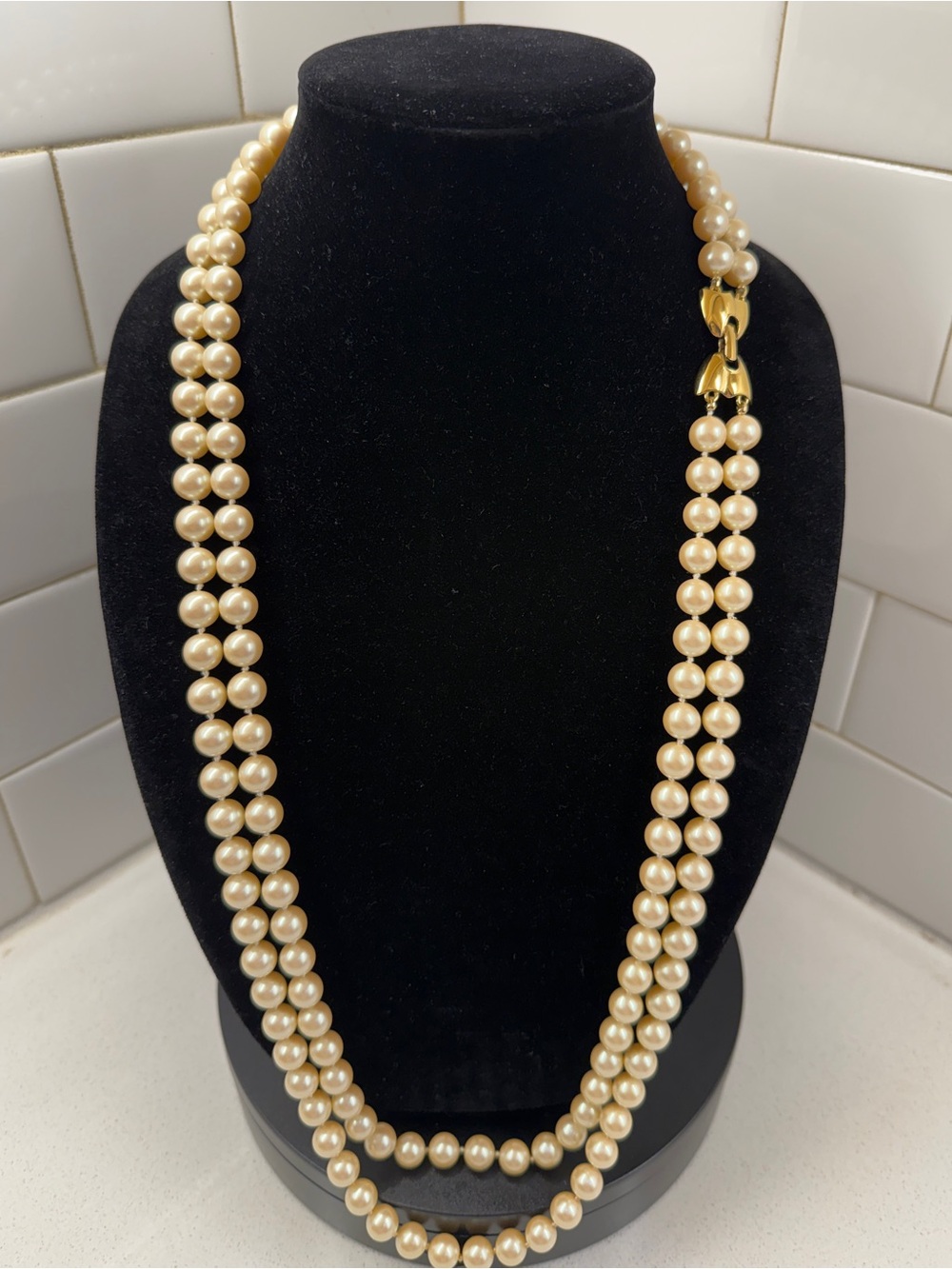 Monet Double Strand Pearl Necklace in Champagne with Gold-Tone Clasp